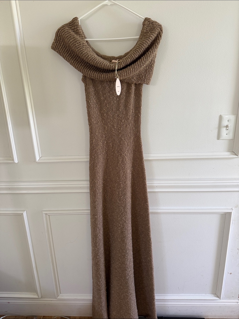 Camila Coelho Taupe Knit Off-Shoulder Maxi Dress